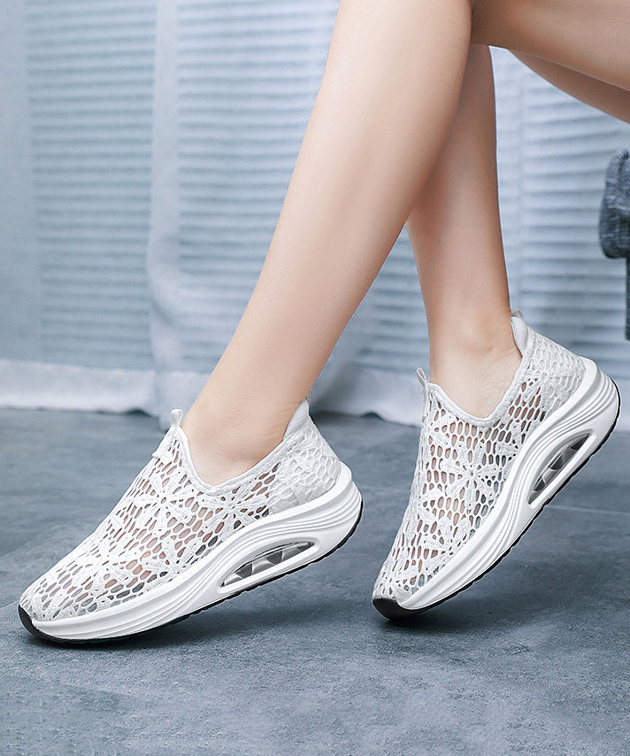 Breathable Mesh Women Hollow Out Lace Splicing Wedge Heels Shoes