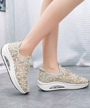 Breathable Mesh Women Hollow Out Lace Splicing Wedge Heels Shoes
