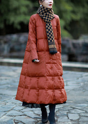 Brick Red Duck Down Puffers Jackets Oversized Pockets Winter