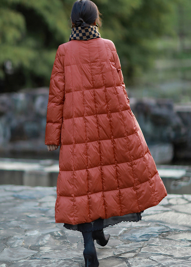 Brick Red Duck Down Puffers Jackets Oversized Pockets Winter