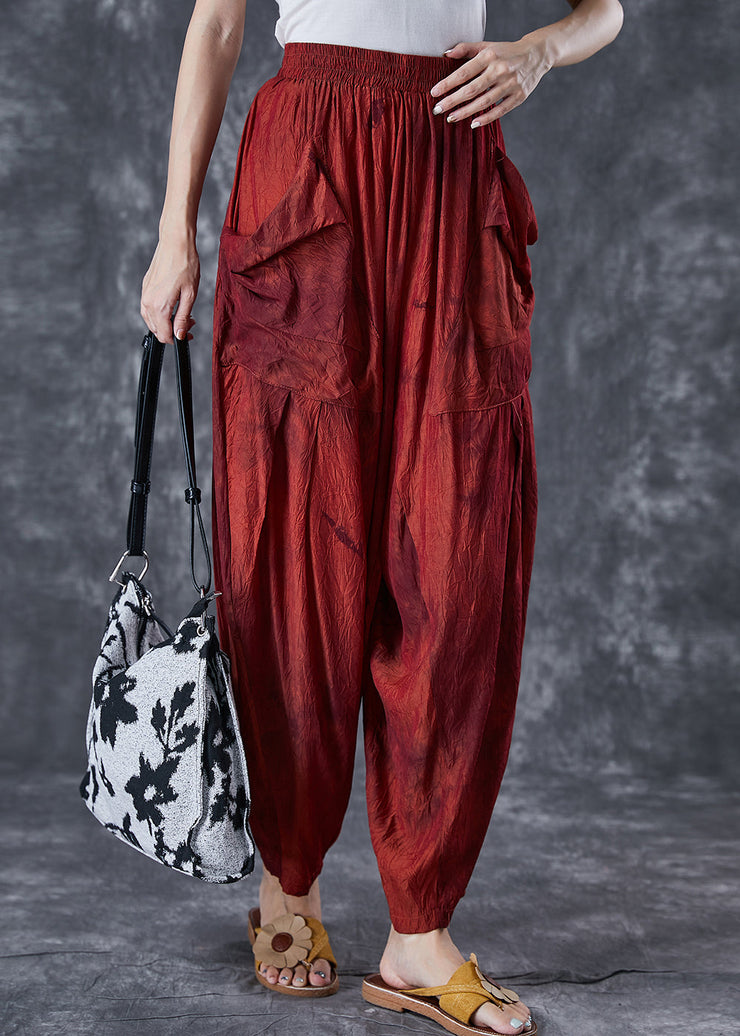 Brick Red Tie Dye Harem Pants Wrinkled Pockets Summer