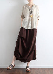 Yellow flower oversized linen skirts asymmetrical design elastic waist long skirt