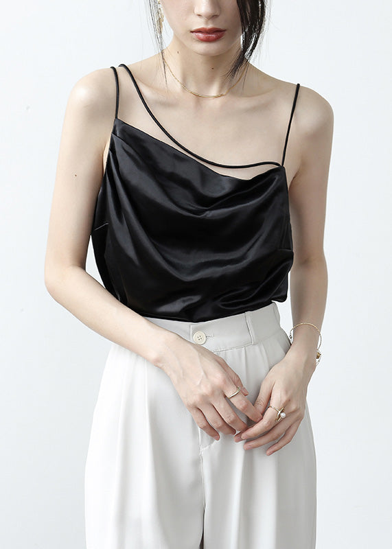 Brief Apricot Slash Neck Solid Satin Top Summer