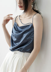 Brief Apricot Slash Neck Solid Satin Top Summer