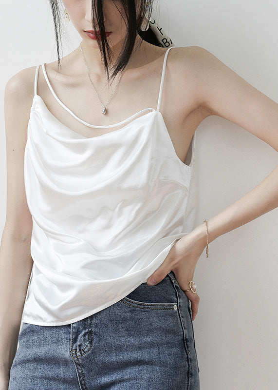 Brief Apricot Slash Neck Solid Satin Top Summer