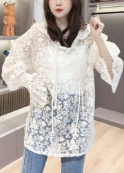 Brief Beige Embroideried Floral Button Hooded UPF 50+ Coat Jacket Summer