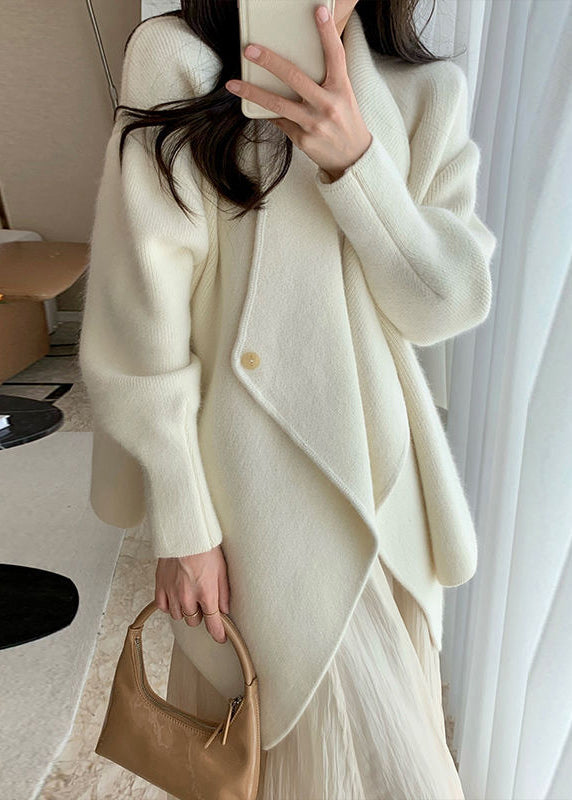 Brief Beige Turtleneck Button Cozy Knit Coats Fall