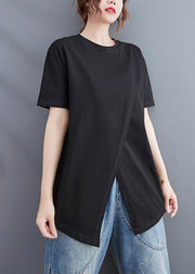 Brief Black O-Neck Open Solid Cotton T Shirt Short Sleeve