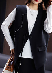 Brief Black Patchwork Button Waistcoat Sleeveless