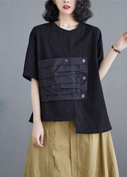 Brief Black Patchwork Solid Cotton T Shirts Summer