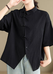 Brief Black Peter Pan Collar Button Shirts Summer