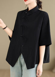 Brief Black Peter Pan Collar Button Shirts Summer