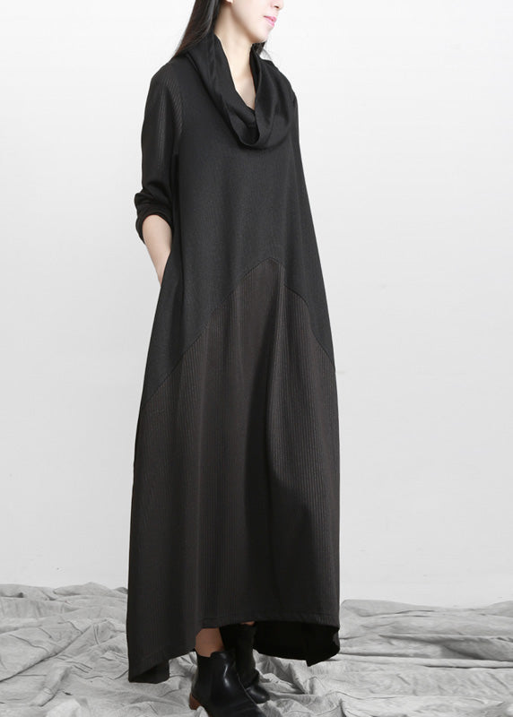 Brief Black Turtleneck Asymmetrical Solid Maxi Dresses Spring