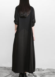 Brief Black Turtleneck Asymmetrical Solid Maxi Dresses Spring