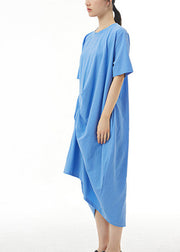 Brief Blue Cozy Cotton Long Dress Summer