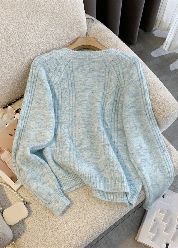 Brief Blue Nail Bead Cotton Knit Cardigans Spring