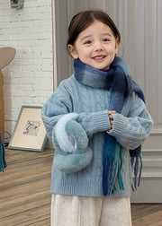 Brief Blue Patchwork Cable Cotton Knit Kids Sweater Tops Spring