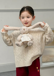 Brief Blue Patchwork Cable Cotton Knit Kids Sweater Tops Spring