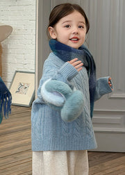 Brief Blue Patchwork Cable Cotton Knit Kids Sweater Tops Spring