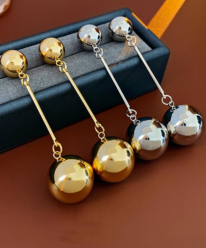 Brief Gold Copper Ball Tassel Drop Earrings