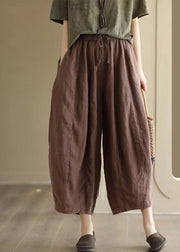 Brief Green Elastic Waist Tie Waist Solid Linen Crop Pants Summer