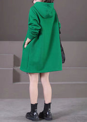 Brief Green Patchwork Button Hooded Mid Dresses Fall