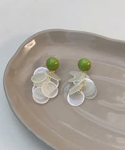 Brief Light Green Copper Alloy Shell Gem Stone Drop Earrings