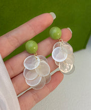 Brief Light Green Copper Alloy Shell Gem Stone Drop Earrings