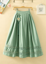 Brief Light Green Tasseled Hollow Out Patchwork Cotton Skirt Summer