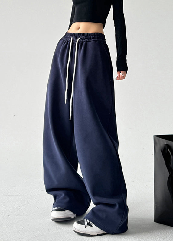 Brief Navy Patchwork Elastic Waist Wide Leg Pants Spring