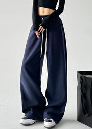 Brief Navy Patchwork Elastic Waist Wide Leg Pants Spring