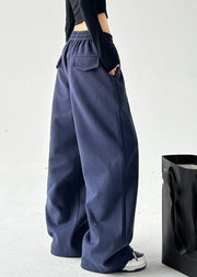 Brief Navy Patchwork Elastic Waist Wide Leg Pants Spring