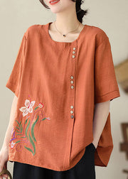 Brief Orange Embroideried Loose Top Summer