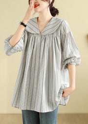 Brief Peter Pan Collar Striped Patchwork Top Long Sleeve