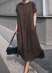 Brief Pink O Neck Patchwork Loose Cotton Long Dress Summer