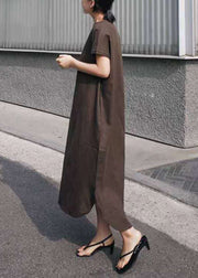 Brief Pink O Neck Patchwork Loose Cotton Long Dress Summer