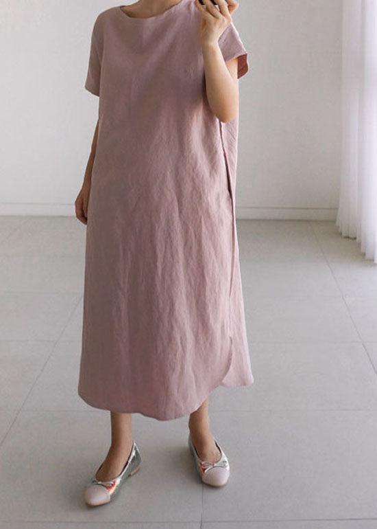 Brief Pink O Neck Patchwork Loose Cotton Long Dress Summer