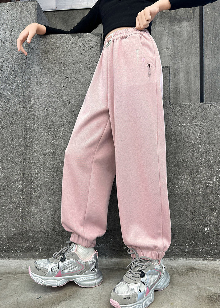 Brief Pink Patchwork High Waist Girls Beam Pants