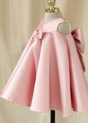 Brief Pink V Neck Patchwork Satin Girls Long Dresses Sleeveless