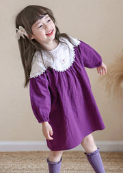 Brief Purple O-Neck Kids Maxi Dress Spring