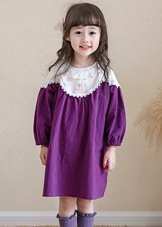 Brief Purple O-Neck Kids Maxi Dress Spring