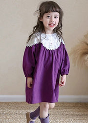 Brief Purple O-Neck Kids Maxi Dress Spring