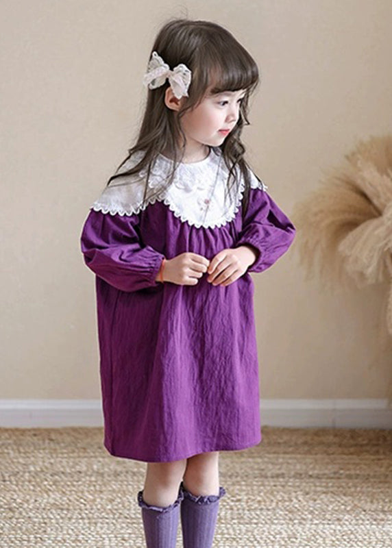 Brief Purple O-Neck Kids Maxi Dress Spring