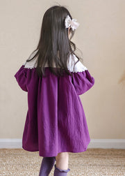 Brief Purple O-Neck Kids Maxi Dress Spring