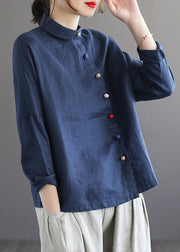 Brief Rose Peter Pan Collar Solid Linen Shirts Long Sleeve