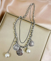 Brief Silk Alloy Pearl Smiling Face Lariat Necklace