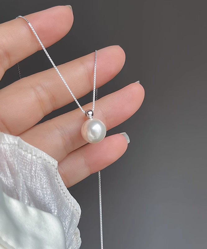 Brief Silk Stainless Steel Pearl Pendant Necklace