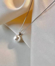 Brief Silk Stainless Steel Pearl Pendant Necklace