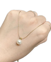 Brief Silk Stainless Steel Pearl Pendant Necklace