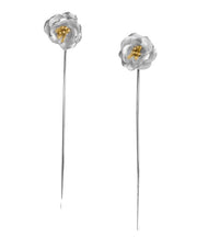 Brief Silk Sterling Silver Camellia Flower Tassel Drop Earrings